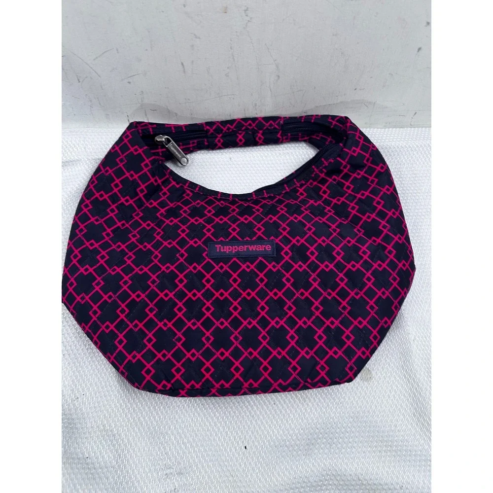Tupperware Insulated Lunch Bag‎ OS Navy Pink Quilted Geometric Tote Women